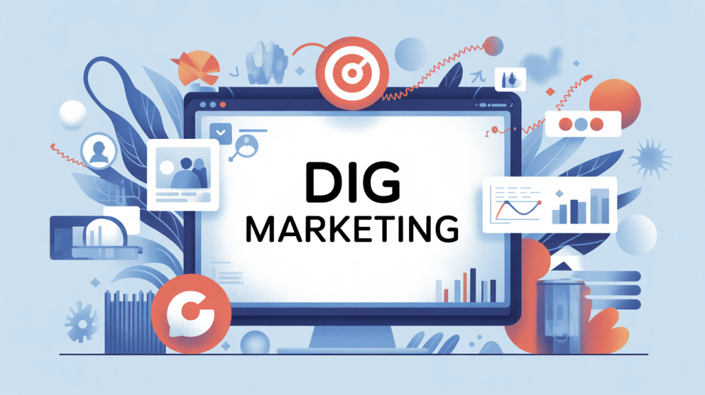 illustration dig marketing avec canaux digitaux et données