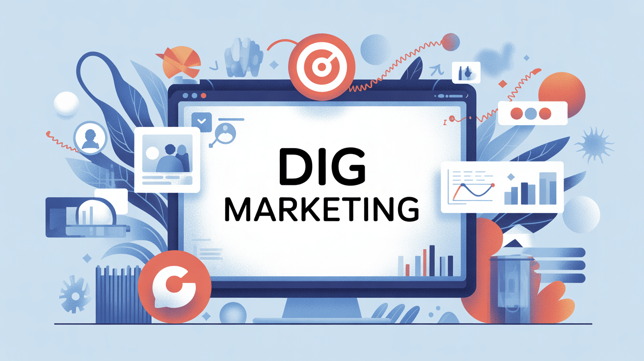 illustration dig marketing avec canaux digitaux et données