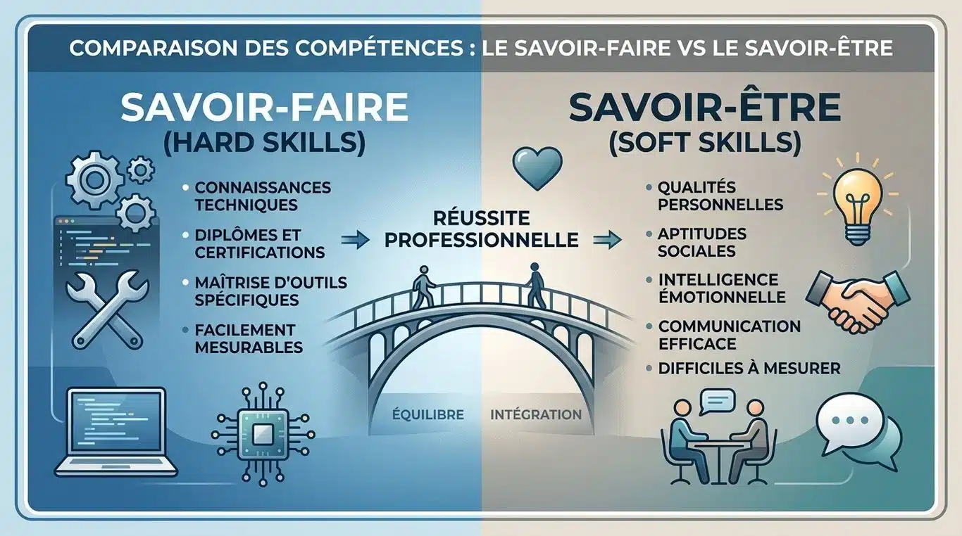 Infographie comparant le savoir-faire et le savoir-être en entreprise