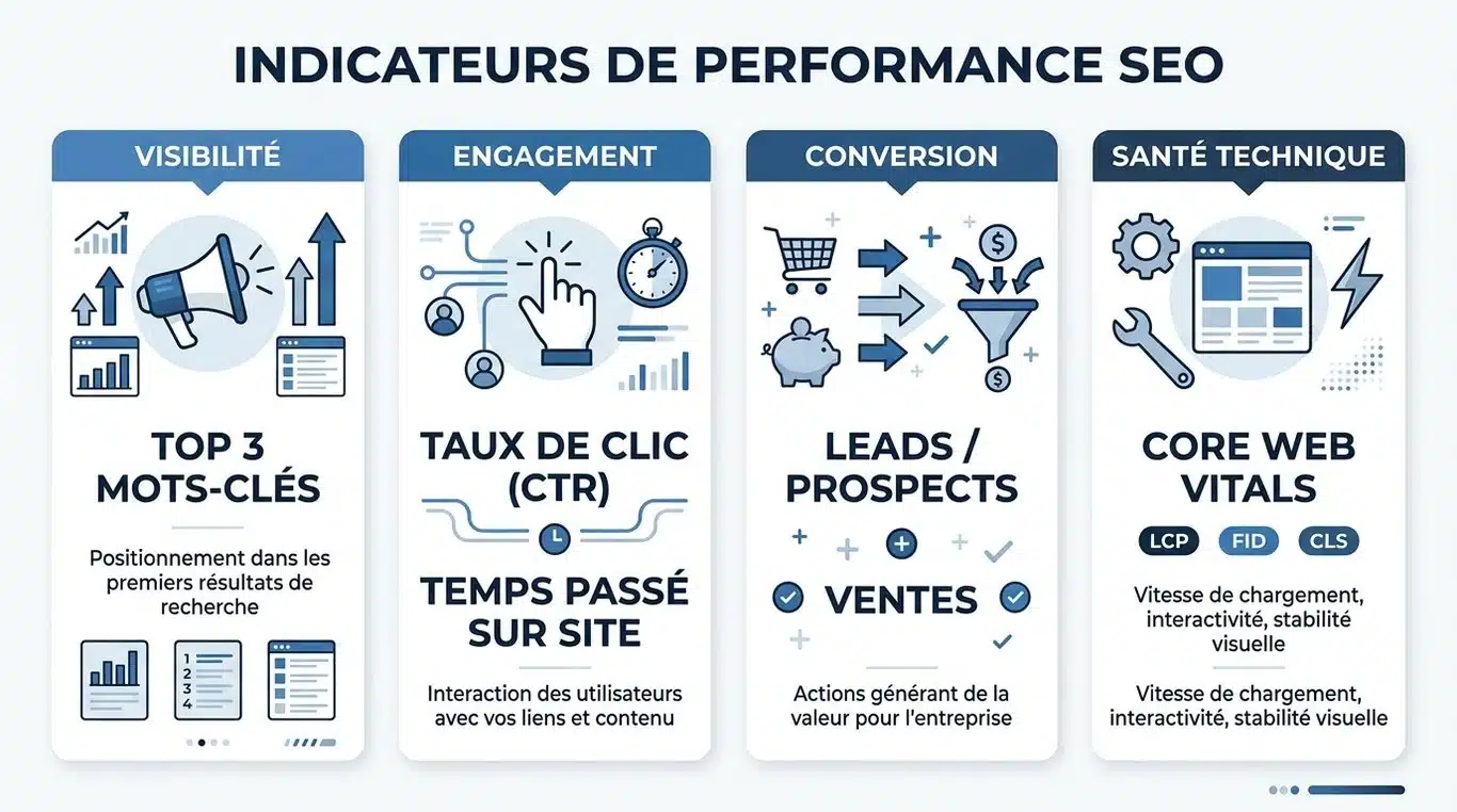 Infographie des indicateurs clés de performance SEO