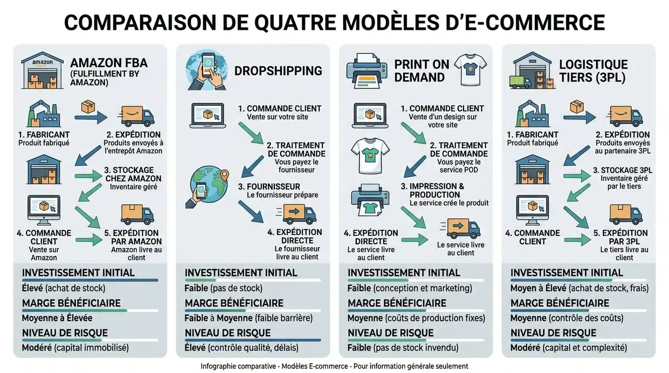 Infographie comparative des modèles de vente sur Amazon sans stock