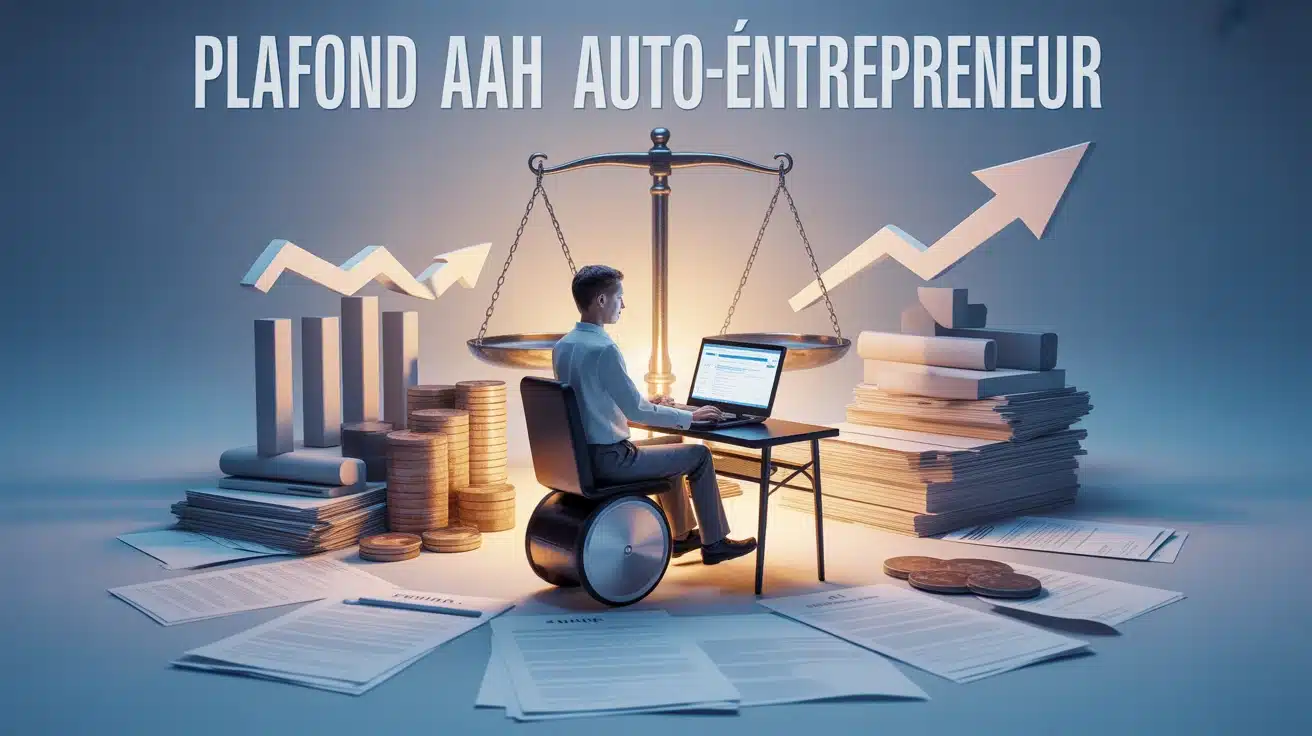 plafond AAH auto entrepreneur, personne en fauteuil roulant et documents