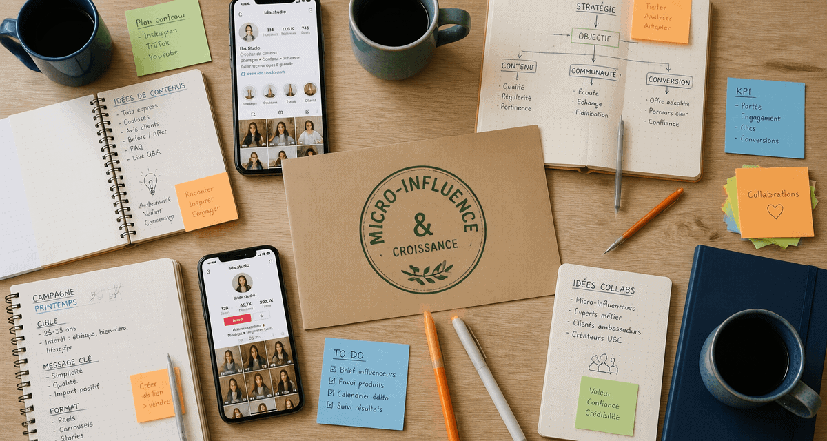 agence micro influenceur brainstorming table