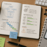 bureau gestion de projet métier avec agenda et accessoires