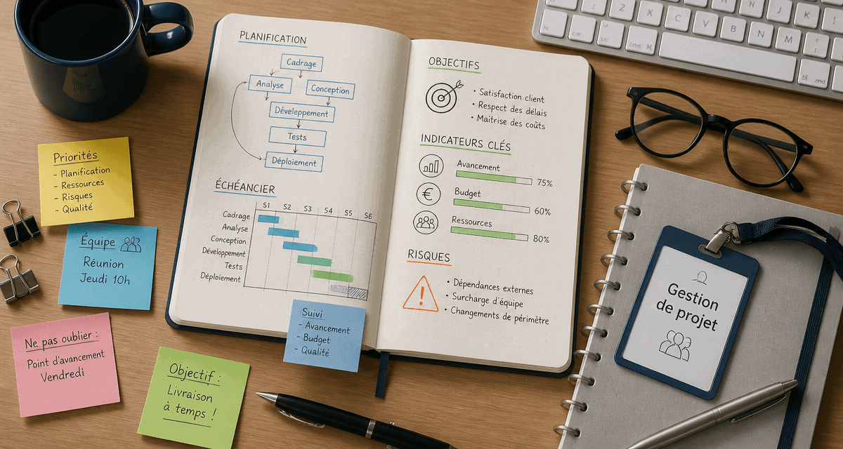 bureau gestion de projet métier avec agenda et accessoires
