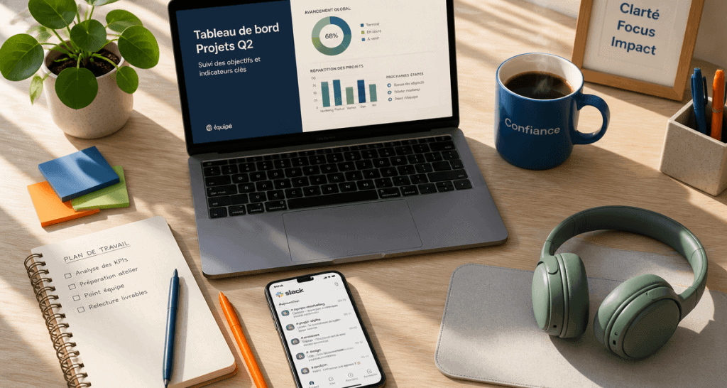 bureau métier en télétravail moderne flat-lay