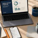 bureau métier en télétravail moderne flat-lay