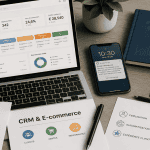 crm and e commerce sur bureau moderne avec laptop et smartphone