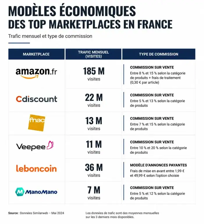 Comparatif des modèles économiques et trafic des top marketplaces en France