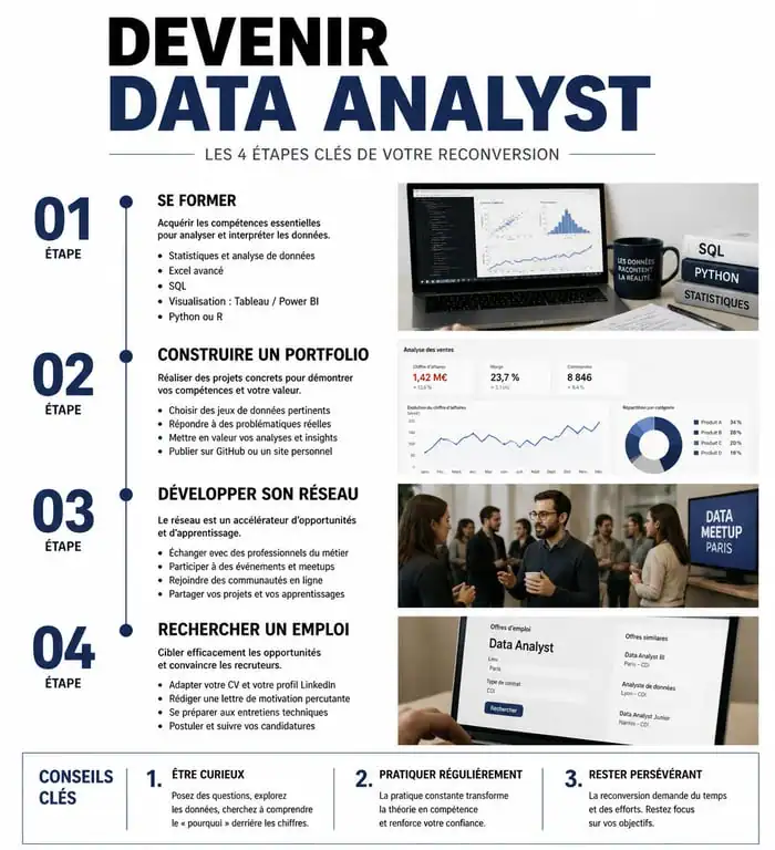 Étapes clés pour réussir sa reconversion en data analyst
