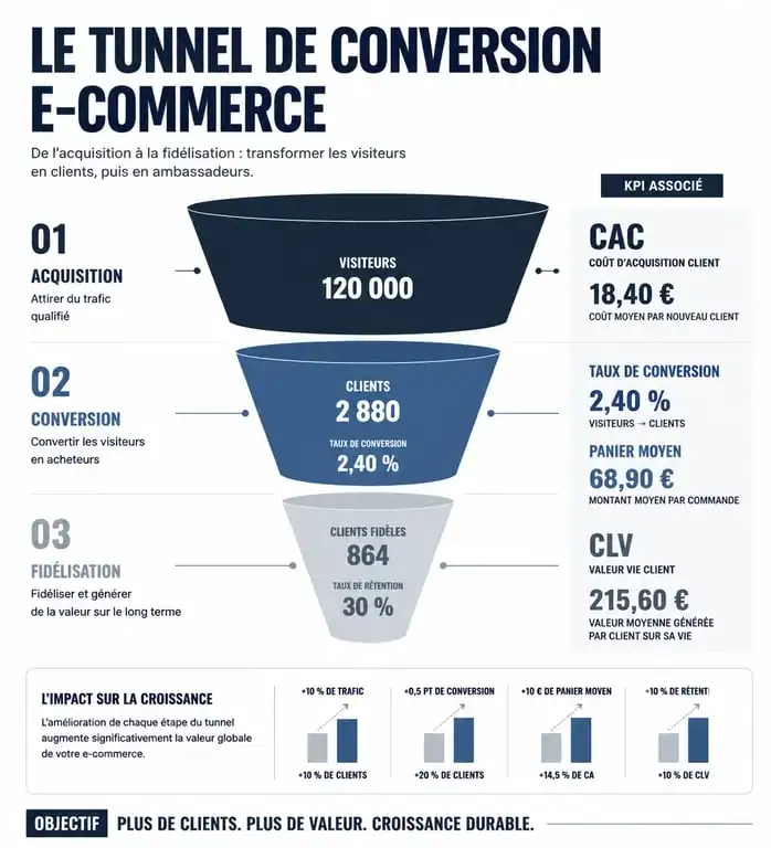 Infographie des KPI e-commerce essentiels pour le suivi de performance