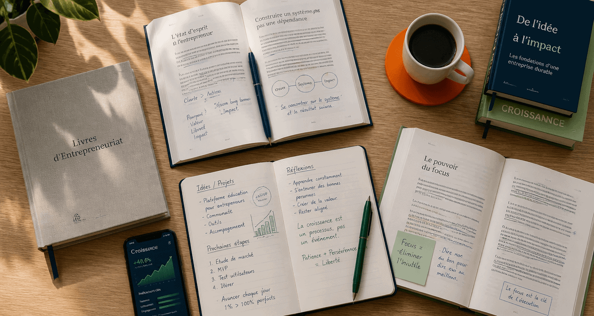 Entrepreneuriat livre flat lay sur bureau