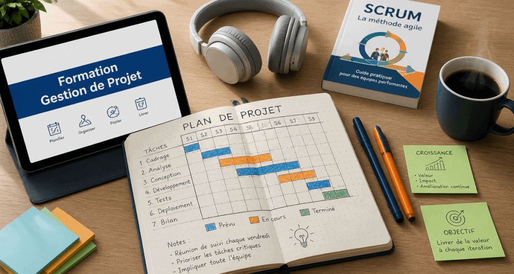 formation gestion de projets bureau moderne gantt
