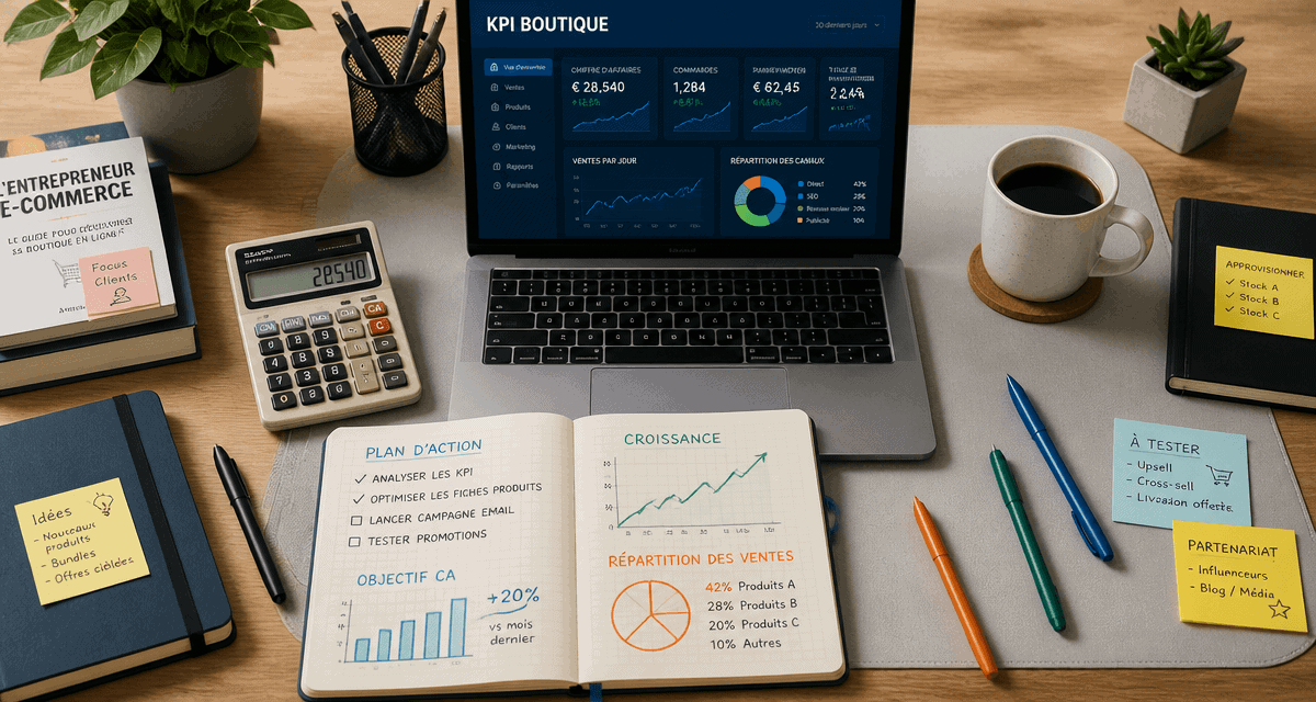 kpi e commerce bureau avec graphiques et tableau de bord