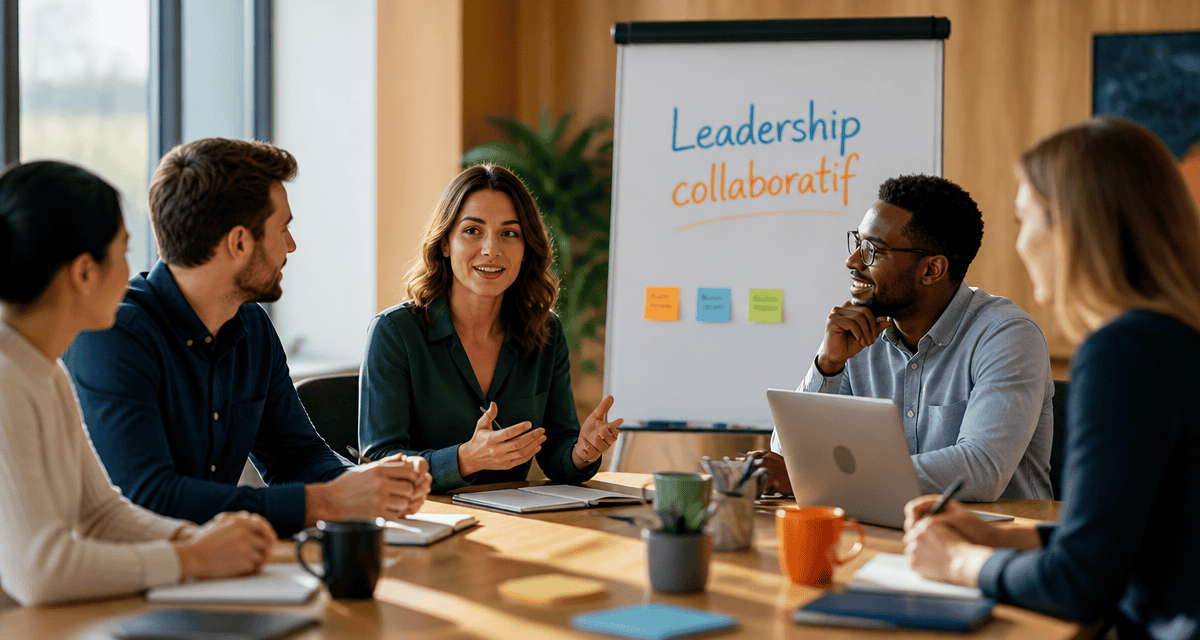 Réunion d'équipe sur le leadership collaboratif