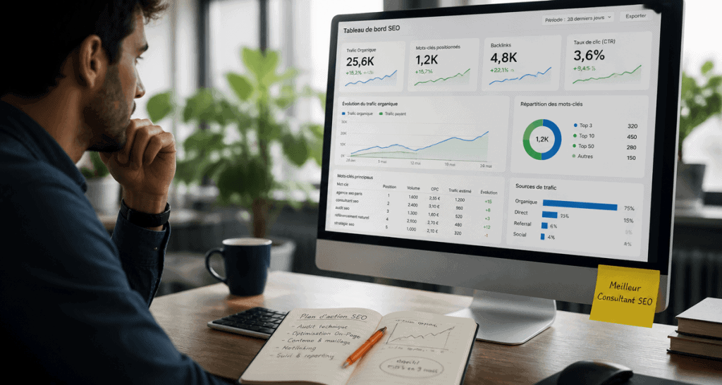 Meilleur consultant SEO analyse dashboard trafic