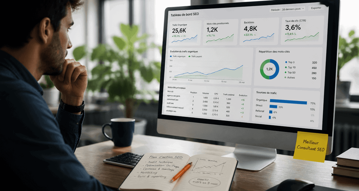Meilleur consultant SEO analyse dashboard trafic