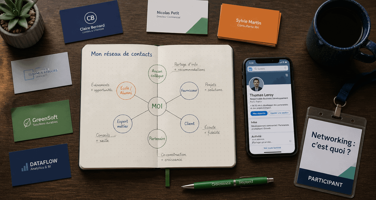 networking c'est quoi, schéma réseau, bureau, cartes de visite
