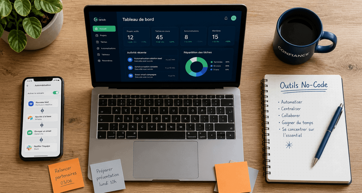 outils no code flat lay bureau