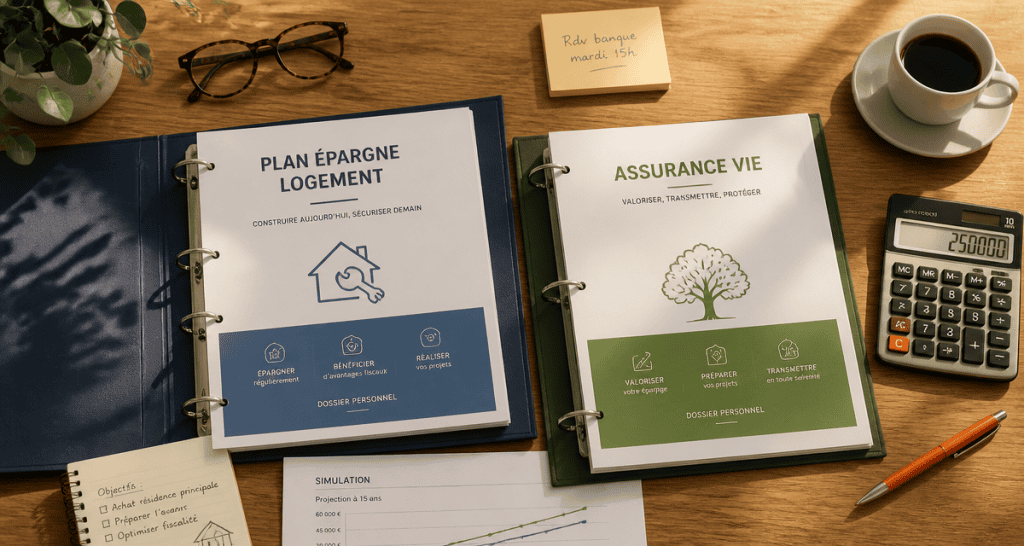 pel ou assurance vie sur bureau en flat-lay