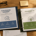 pel ou assurance vie sur bureau en flat-lay