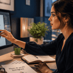 Profil Insta jeune femme logo ordinateur studio