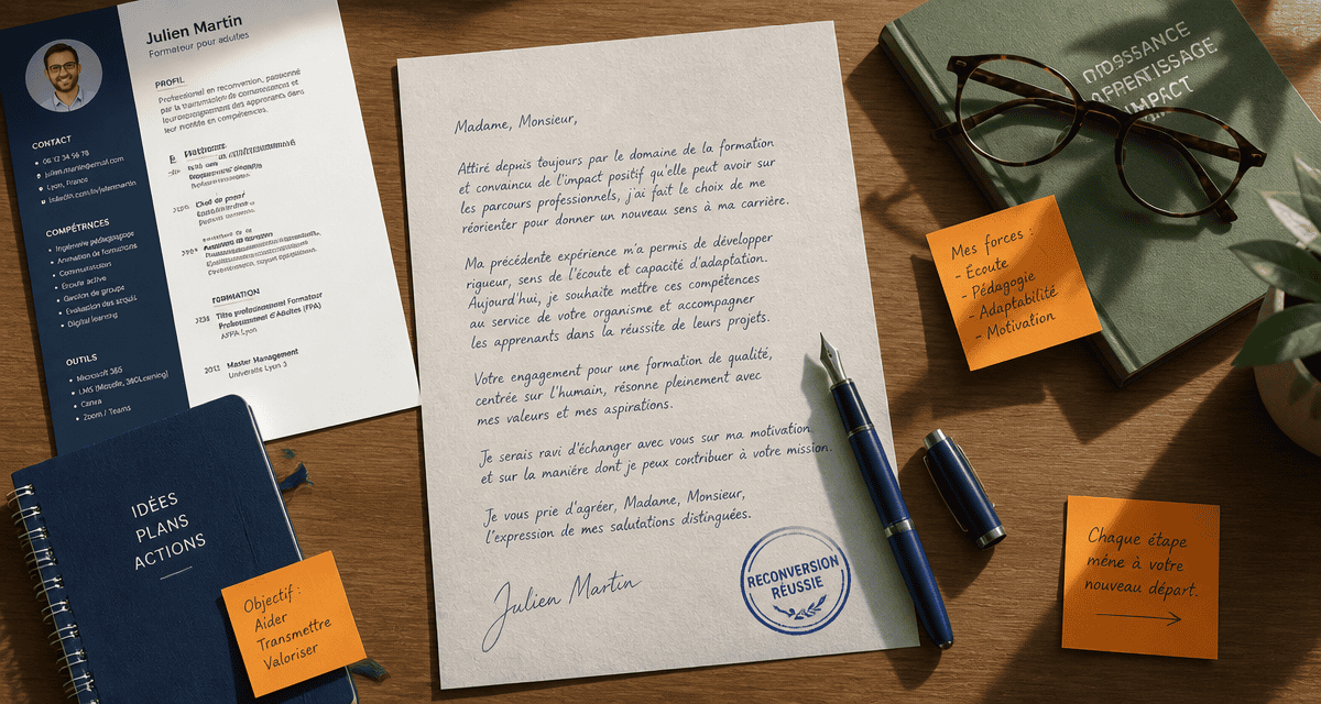 reconversion lettre de motivation flat-lay