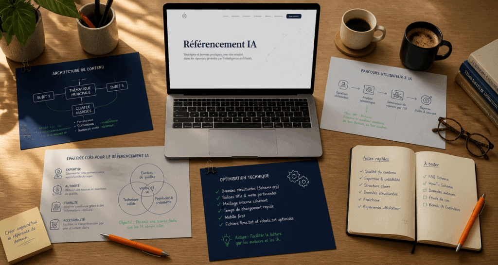 Référencement IA sur bureau avec schémas SEO