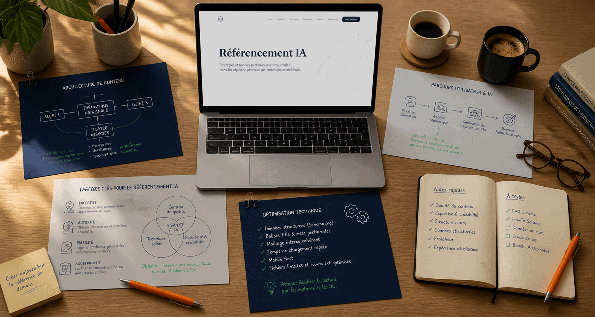 Référencement IA sur bureau avec schémas SEO