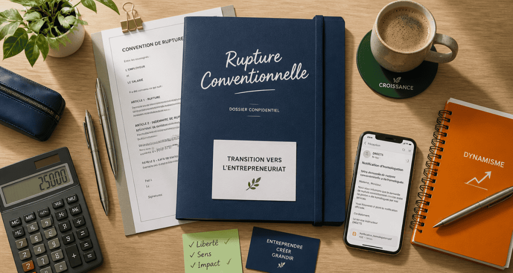 Rupture conventionnelle pour création d'entreprise, dossier sur bureau
