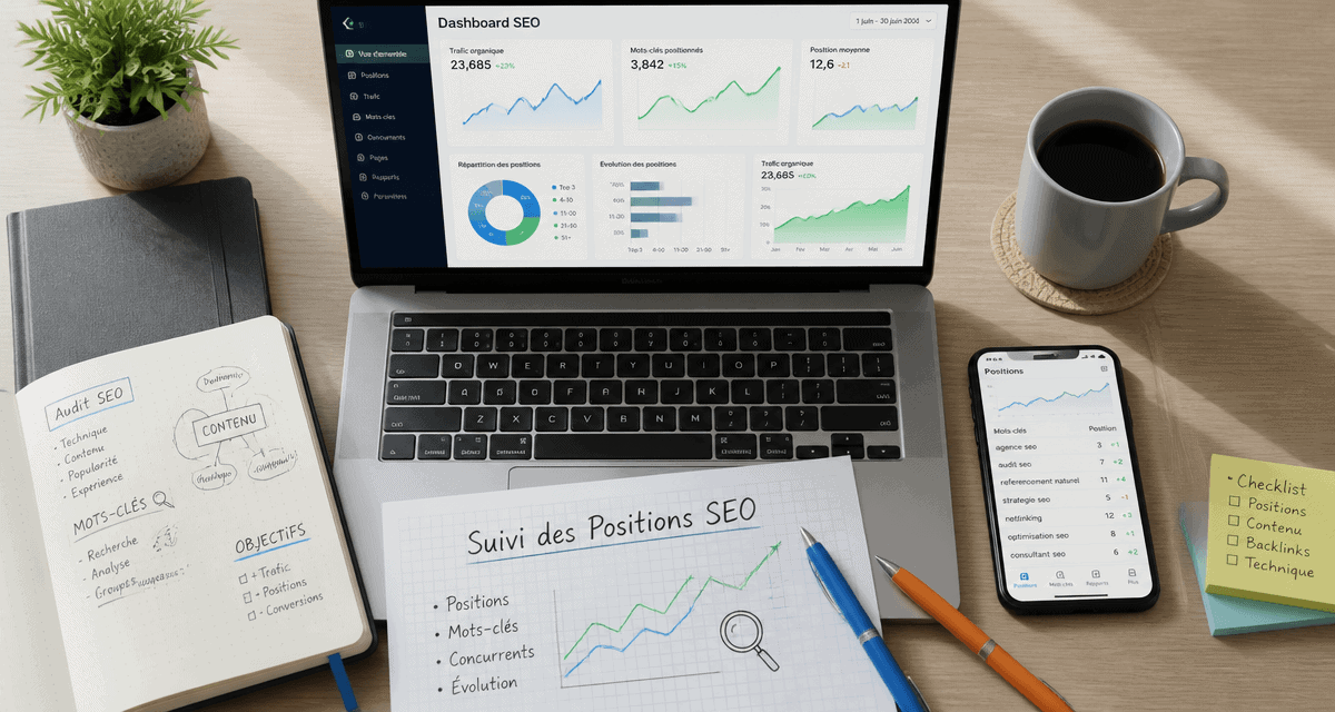 suivi des positions SEO sur bureau moderne