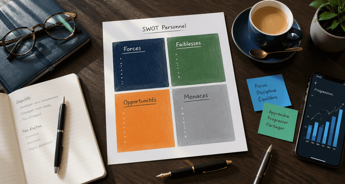 swot personnel quadrants colorés sur bureau élégant