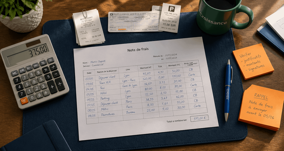 tableau note de frais sur bureau professionnel