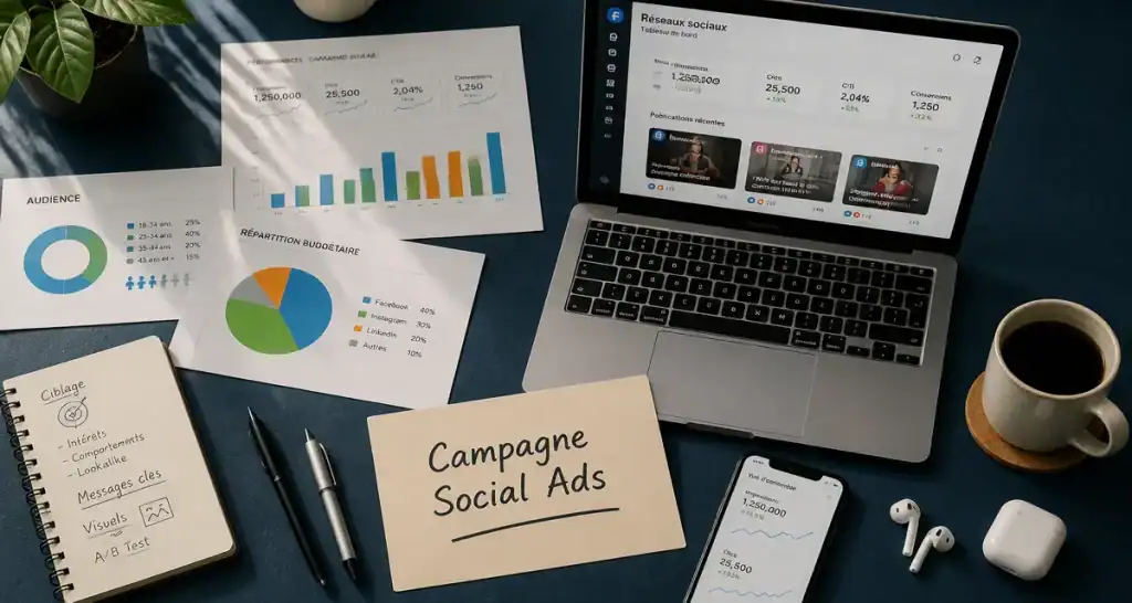 bureau avec ordinateur campagne social ads