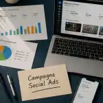 bureau avec ordinateur campagne social ads