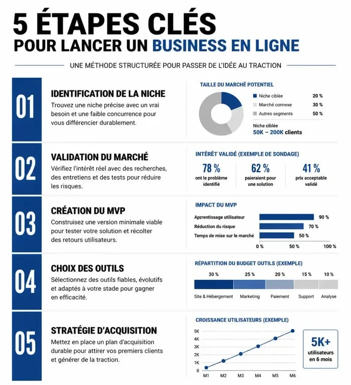 Infographie des étapes pour lancer un business en ligne avec succès