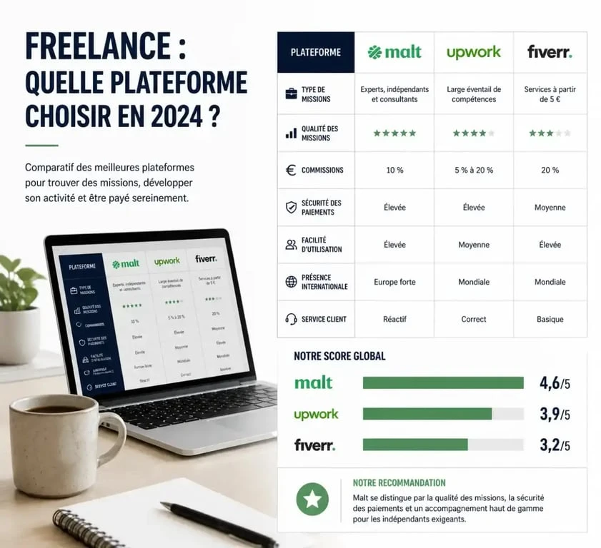 Infographie comparative des plateformes pour le télétravail en ligne freelance