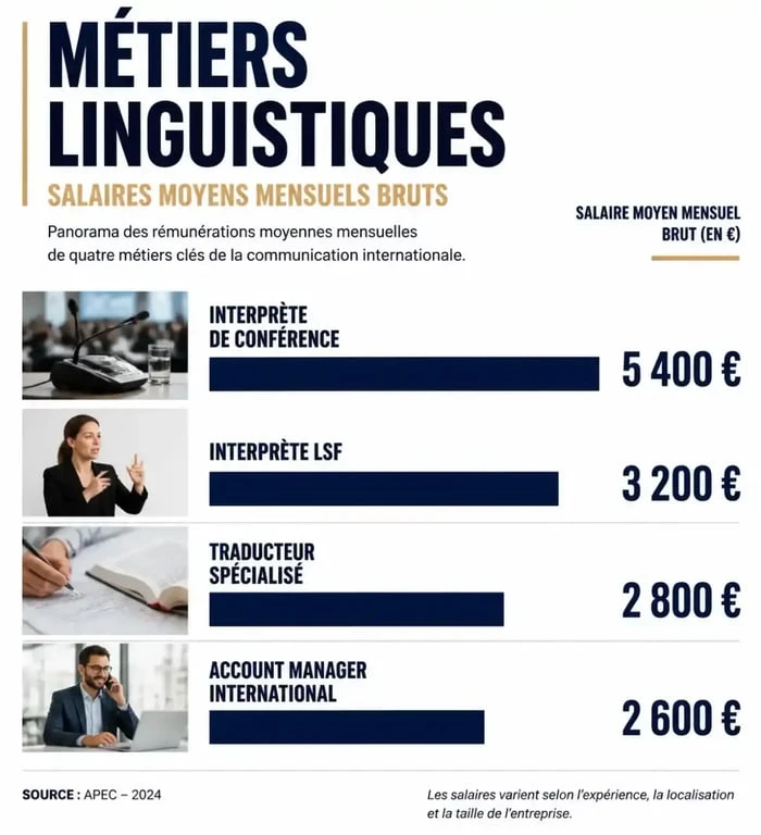 Infographie des salaires des métiers des langues les mieux payés