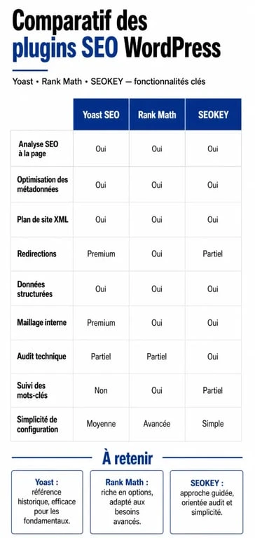 Comparatif des meilleurs plugins SEO WordPress : Yoast, Rank Math et SEOKEY