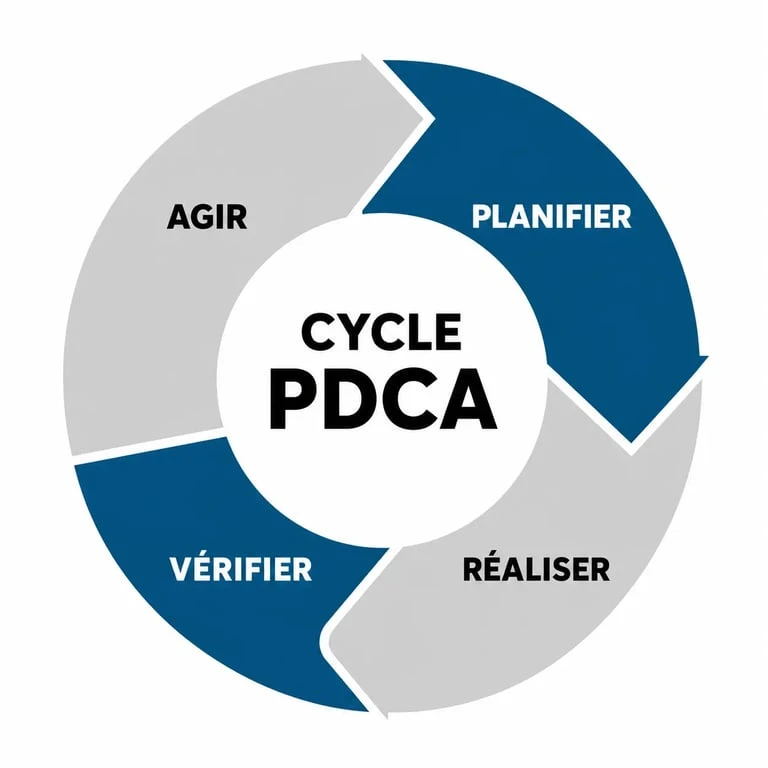 Schéma explicatif du cycle PDCA ou roue de Deming pour l'amélioration continue