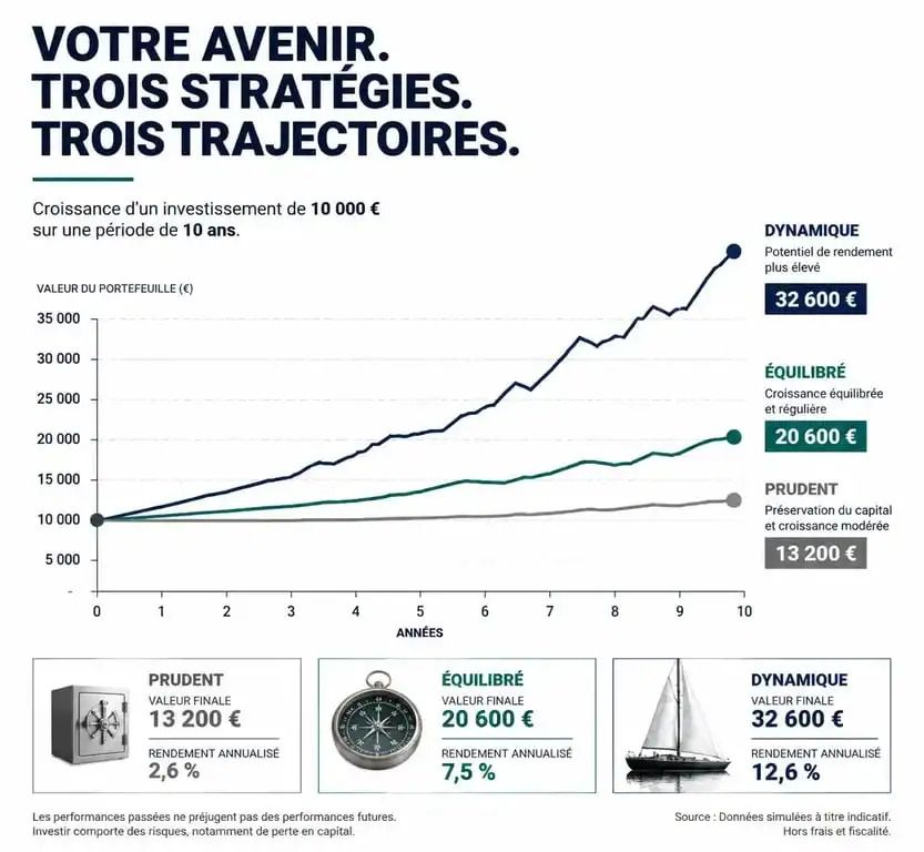 Graphique comparatif du rendement d'une assurance vie selon le profil d'investissement