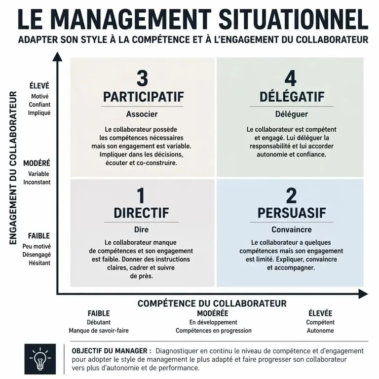 Infographie des styles de management situationnel pour maîtriser les fondamentaux du management
