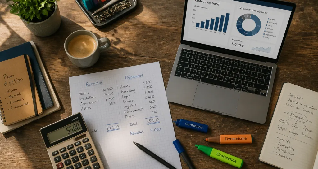 exemple budget prévisionnel sur bureau avec calculatrice
