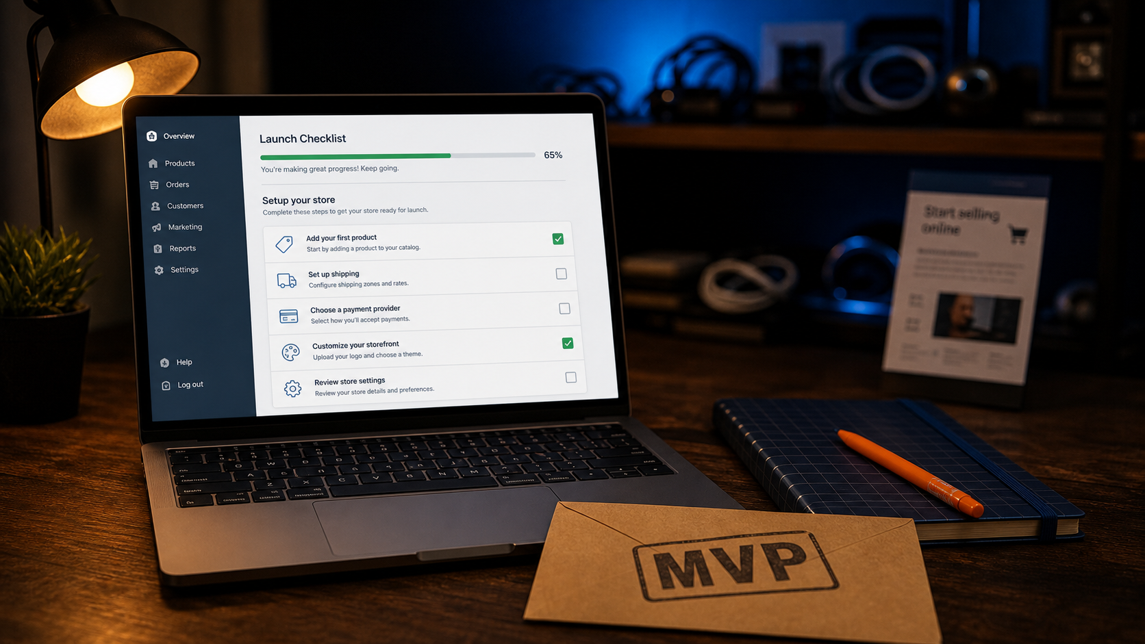 Lancer un business en ligne : tableau e-commerce MVP sur ordinateur portable