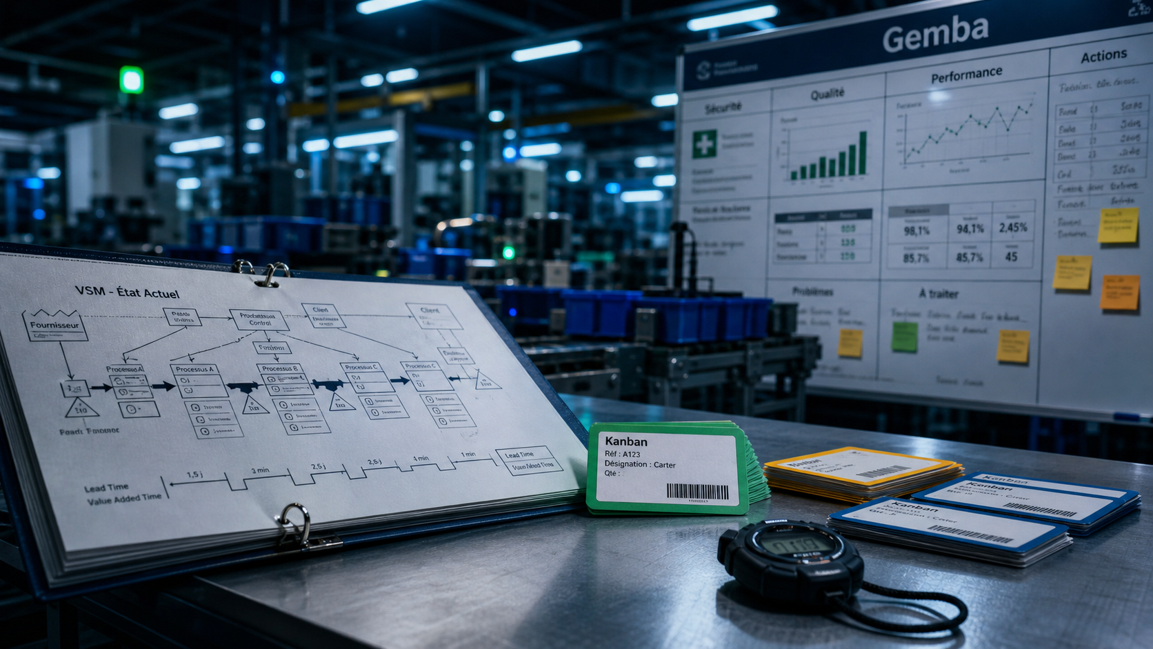 Management lean manufacturing : gemba, kanban et VSM pour réduire les gaspillages