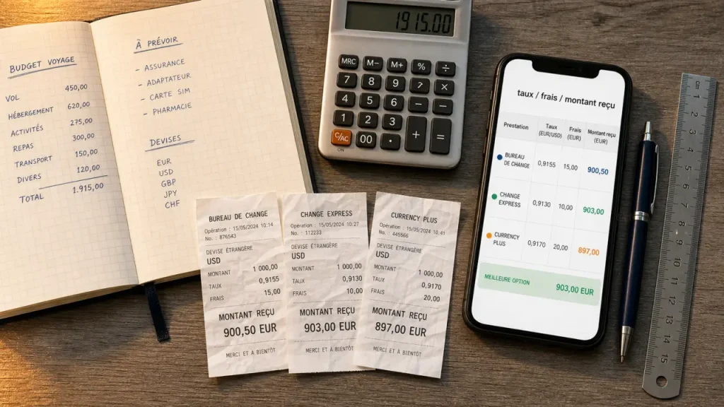 Achat de devises en ligne comparatif : taux et frais, montant reçu