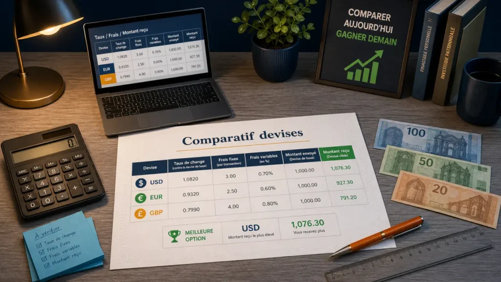 Achat de devises en ligne comparatif : comparer taux et frais