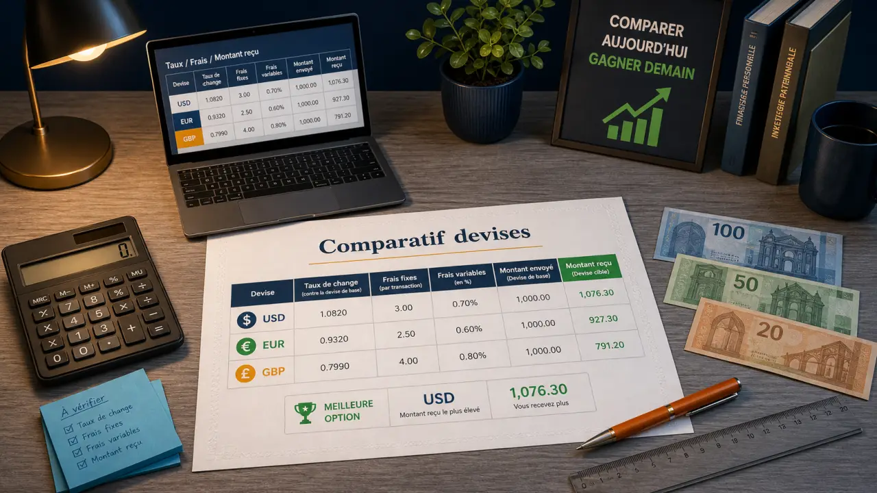 Achat de devises en ligne comparatif : comparer taux et frais