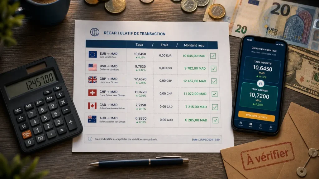 Achat de devises en ligne comparatif : vérifier taux et frais, montant reçu