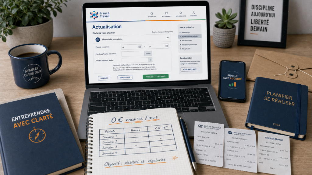 Actualisation France Travail auto entrepreneur : CA à zéro, 151 h et ARE sans blocage